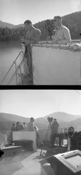 [Film crew shooting glaciers in Alaska from a USS boat]