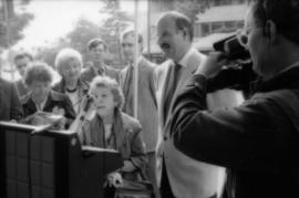 Theresa Galloway and Mike Harcourt at drinking fountain inauguration