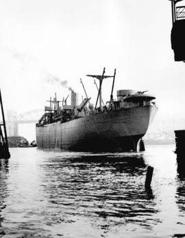 [The "Fort Chilcotin" built by West Coast Shipbuilders Limited at anchor near the Burra...