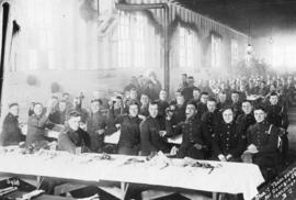 [Officers in training in mess hall at Hastings Park camp]