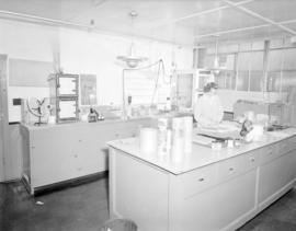 [Woman working in laboratory for] Pacific Mills