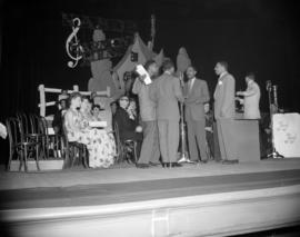 [Nabob's 'Harmony House' musicians and singers on stage at the Orpheum]