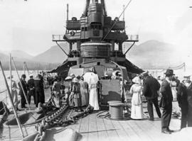 [Visitors on the upper deck of H.M.S. "New Zealand"]