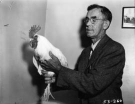 Man holding white rooster