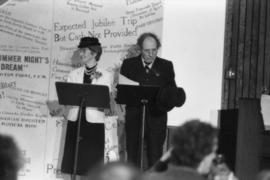 May Brown and Harry Rankin deliver a theatrical presentation