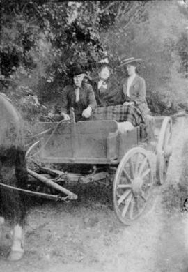 [Grandpa Phillip Wadsworth  and two women in a wagon on Wadsworth Island in the Fraser River]