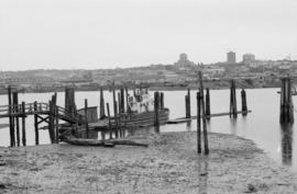 [Fireboat J.H. Carlisle docked in False Creek with view of the south side of False Creek in the b...