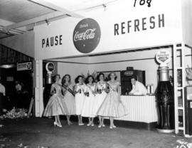 Miss Vancouver 1955 contestants posing at Coca-Cola display