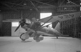 [Westland Lysander plane in hangar]