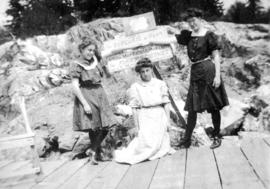 Lois, Mae [Nickson] and Ruth Purdy on Caufields Dock