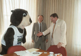 Tillicum with two Centennial Committee members at Vancouver City Hall