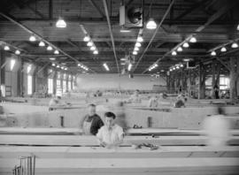 [Interior view of the Boeing aircraft plant on Georgia Street]