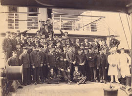 [Captain, officers and crew on the deck of R.M.S. "Empress of Japan"]