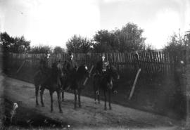 [Three mounted police officers in Stanley Park]