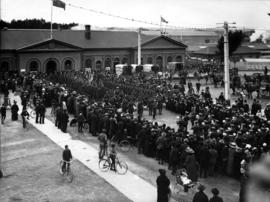 Leaving the railway station.