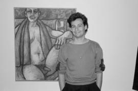 Artist Michael Mancuso with his painting 'MALE NUDE' at the Jacqueline M. Gallery