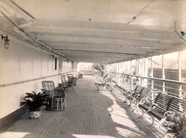 Promenade Deck, Empress of India, looking aft from Grand Saloon entrance