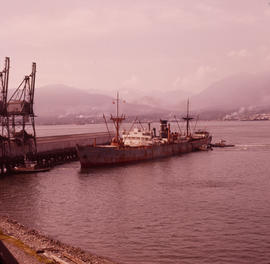 Ship at dock, view of harbour