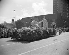 [B.C. Telephone parade float on West Georgia at Burrard Street]