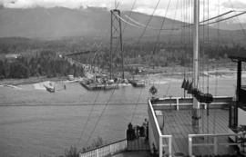 [View from Prospect Point of the Lions Gate Bridge under construction]