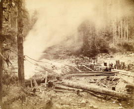 [View of the first Capilano Creek dam under construction]
