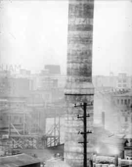[Lower portion of concrete smoke stack from reconstruction of Vancouver Steam Plant]