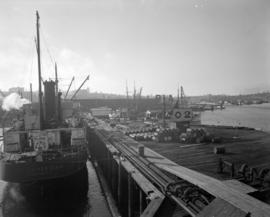 [The 'Brit American' docked at the B.A. Oil Company wharf]
