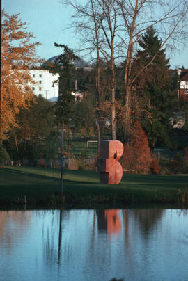 Distant view of David Marshall's sculpture