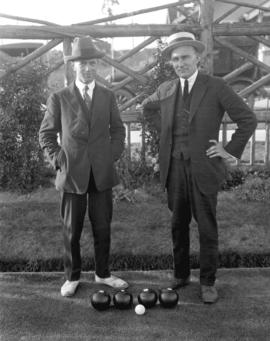 [Portrait of two men at] Vancouver Lawn Bowling Club