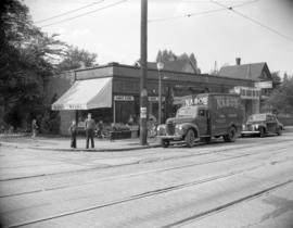 [Nabob delivery truck in front of Angus Store at the corner of Davie Street and Nicola]