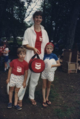 Family wearing Chevron merchandise