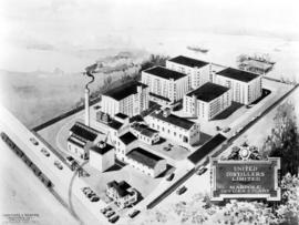 Gardiner & Mercer Architects sketch of proposed buildings for United Distillers Limited Marpo...