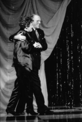 Hugh Pickett and Aida Broadbent on stage at the Arts Club