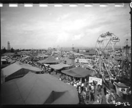 View of rides and tents in P.N.E. Gayway