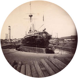 [H.M.S. "Warspite" in dry dock]