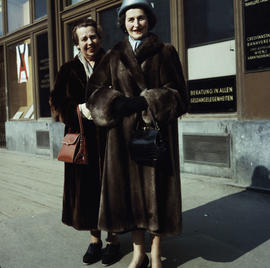 Antoinette Bentley and unidentified woman standing on the street