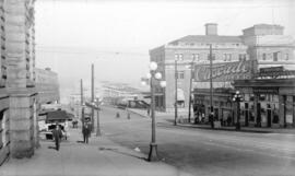 [View of Hastings Street and C.P.R. pier D, looking north from Granville Street]