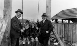 [Bernard Frank (left), Alex Price, Lennie Price and Leonard Frank in the back yard of 6800 East B...