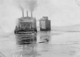 Barge, rowboat and pier 2 caisson : : September 6, 1924