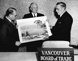 [W.A. McAdam becomes an Honourary Life Member of the Board of Trade and is presented with a paint...
