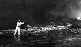 [H.K. Wright fishing in Princess Louisa Inlet]