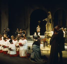 Performers on stage at Vancouver Opera's 1968 performance of Tosca, Act 1 1