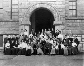 Normal school students and teachers outside of model school