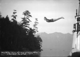 Percy Dodson diving from bridge of S.S. "Lady Cecilia" at Bowen Island