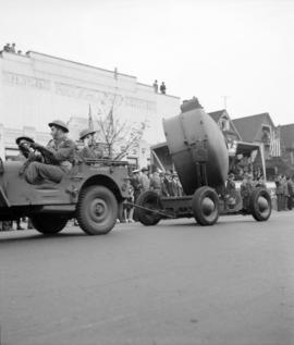 [Military vehicles passing the Art Gallery during a parade]