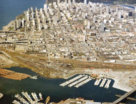 Aerial view of Downtown Vancouver, West End and Yaletown, with Cambie Street and Granville Street...