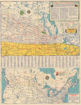 Road map of Saskatchewan and Manitoba, highway map of southern Canada and the northern United Sta...