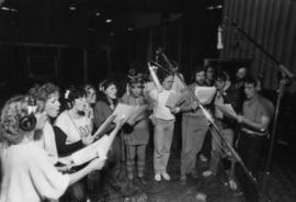 Group in recording studio at Griffiths Gibson Productions