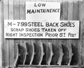 Low maintenance. M-799 steel back shoes. Scrap shoes taken off night inspection Prior St. Feb'y.
