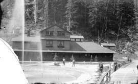 [Railway station and fountain at Glacier, B.C.]